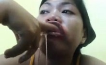 Dirty Asian Gags On Her Finger