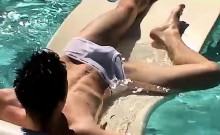Zack and Mike jacking off by the Pool with their uncut cocks
