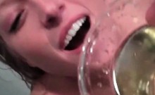 Chesty wet blonde drinks her own warm piss