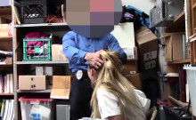 Blonde teen caught stealing and fucked by a security guy
