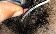 Wet hairy pussy fingering and toying