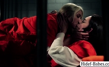 Lovely prisoners enjoy licking each other