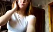Blowjob and handjob by Redhead Russian Teen while on phone