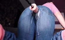 Creamy Squirt Dripping from MILF Jeans from Mechanical Dick