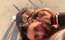 Public Face Fucking Busty Indian in Malibu and Swallows Cum