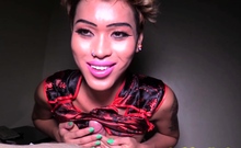 The perfect blowjob from short haired ladyboy