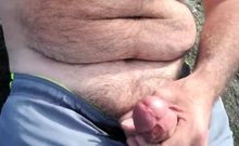 Hairy Bear Jerks Off on a Public Beach - Big Cum Shot